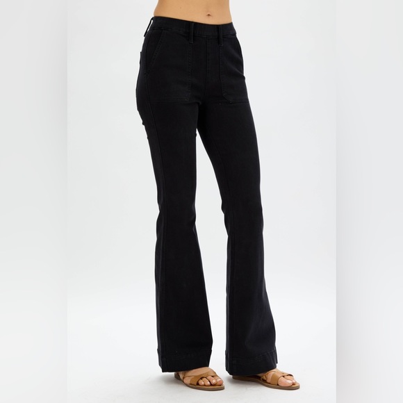 New! judy blue high rise elastic waist pull on trouser flare black JB88651 BK - Picture 12 of 14